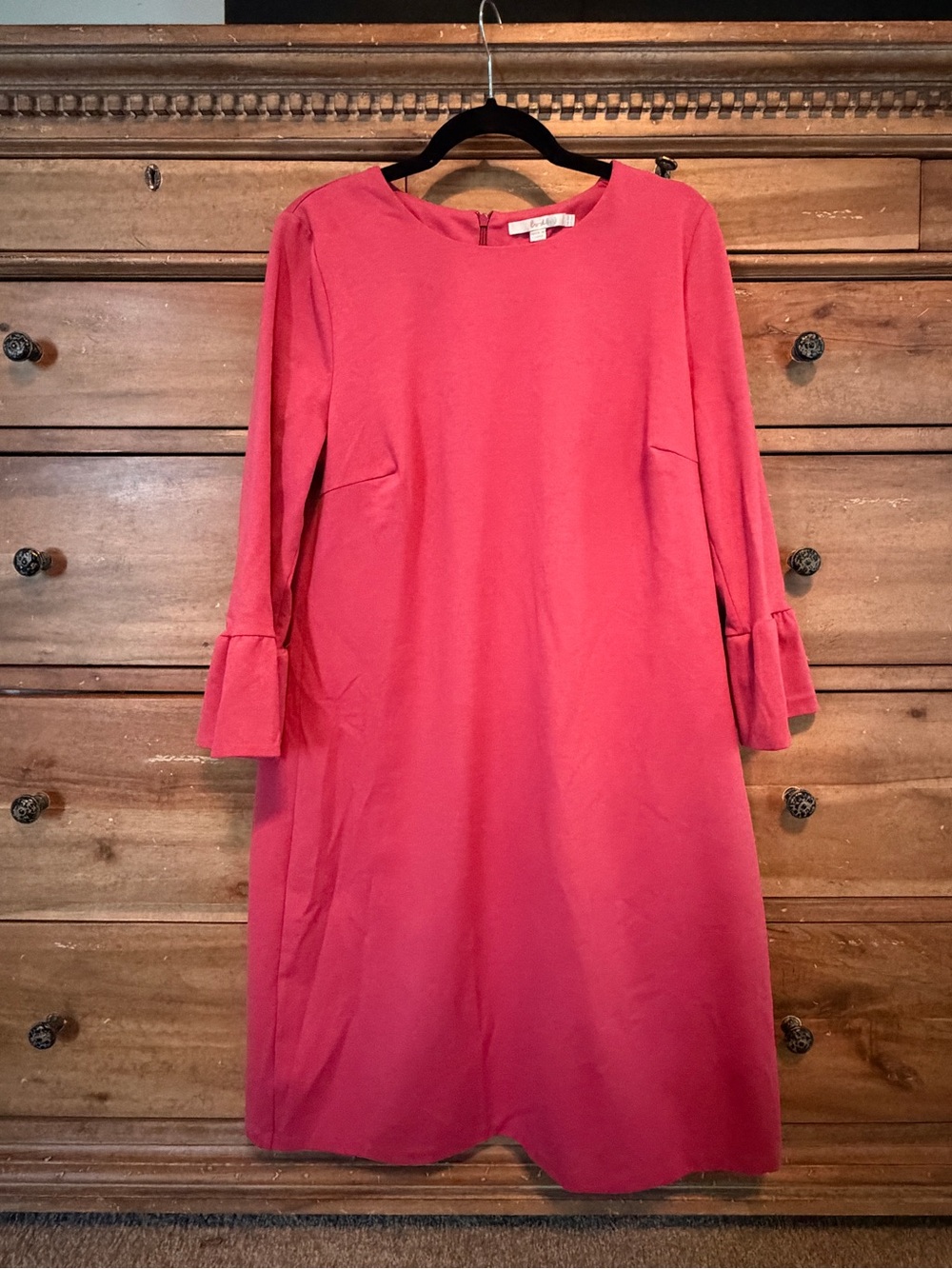 Boden Coral Shift Dress with Ruffle Sleeves size 14